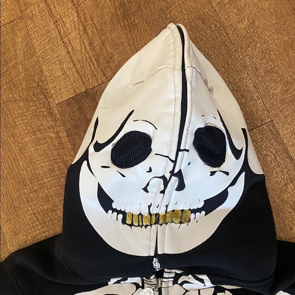 Original Deluxe Black Skeleton Hoodie w/ see through mesh eyes & pockets. Large - Picture 12 of 16